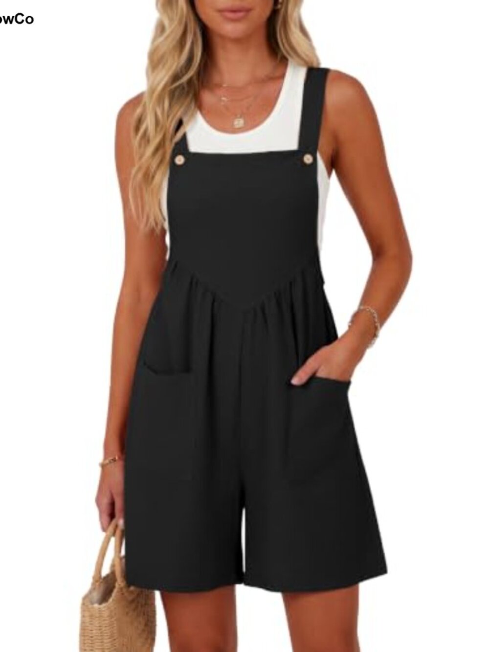 Women's Sleeveless Square Neck Jumpsuit Romper with Pockets